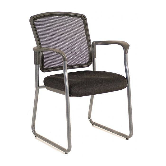 Sleek Series Stacking Chair Black Fabric & Seat with Sled Titanium Base including Arms - Black - 2918T
