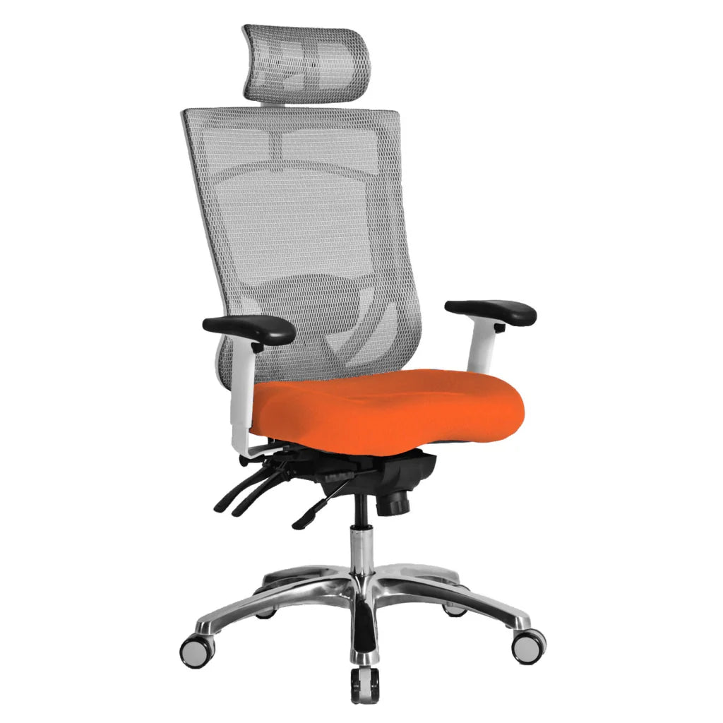 CoolMesh Pro White High Back Multi-Function High Back with Adjustable Lumbar Support & Ratchet Back Height Adjustment including Headrest - 8114S