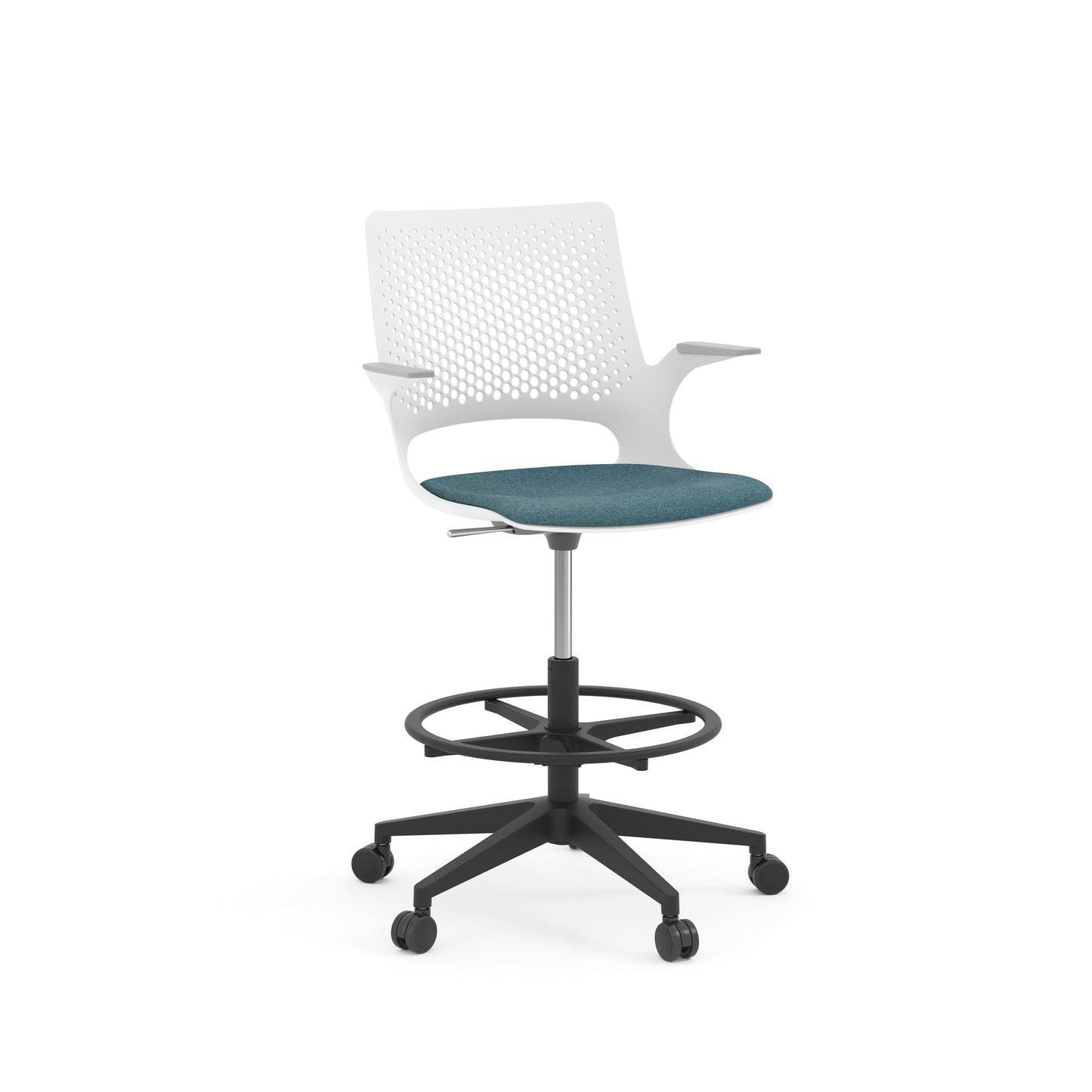 Konfurb Harmony Series White Frame with Light Gray Arm Pads Medium Back Drafting Chair - 42141