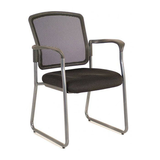 Sleek Series Stacking Chair Black Fabric & Seat with Sled Titanium Base including Arms - Black - 2918T