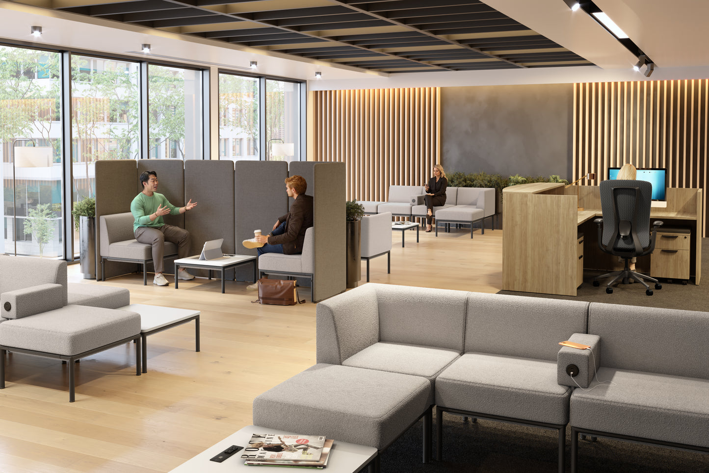 Konfurb Konnect Series Drop in Low Height Ottoman - Beige Fabric - Black Base Frame - 82333