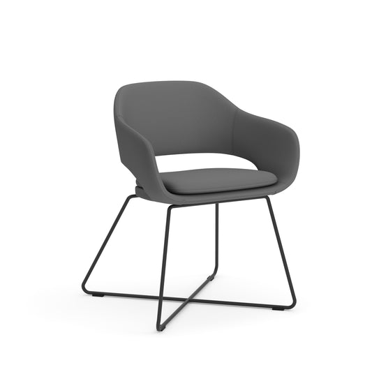 Konfurb Kona Guest Chair Gray Fabric with X Sled Black Base - 29110/29091