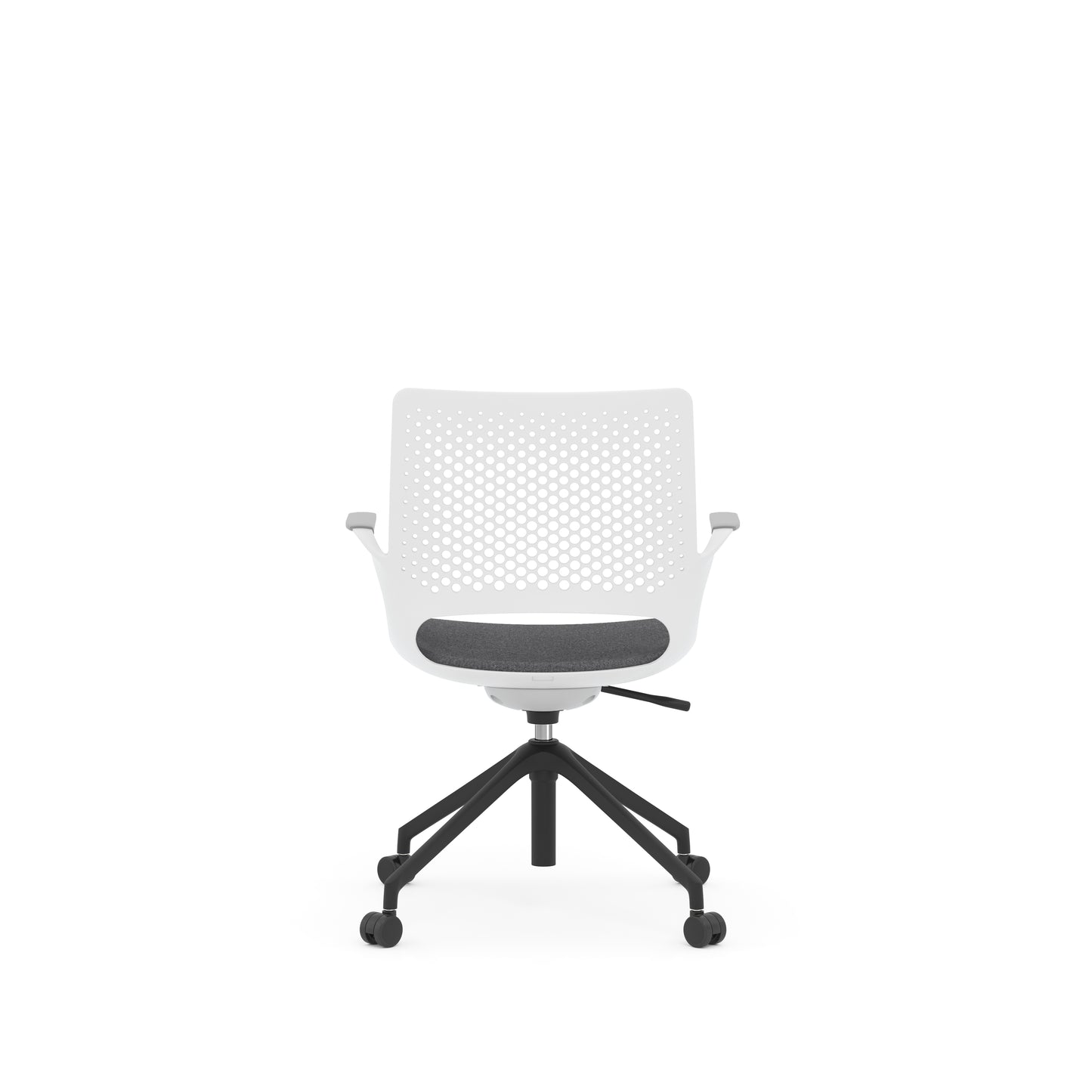 Konfurb Harmony Series White Frame with Light Gray Arm Pads Medium Back Chair - 42126