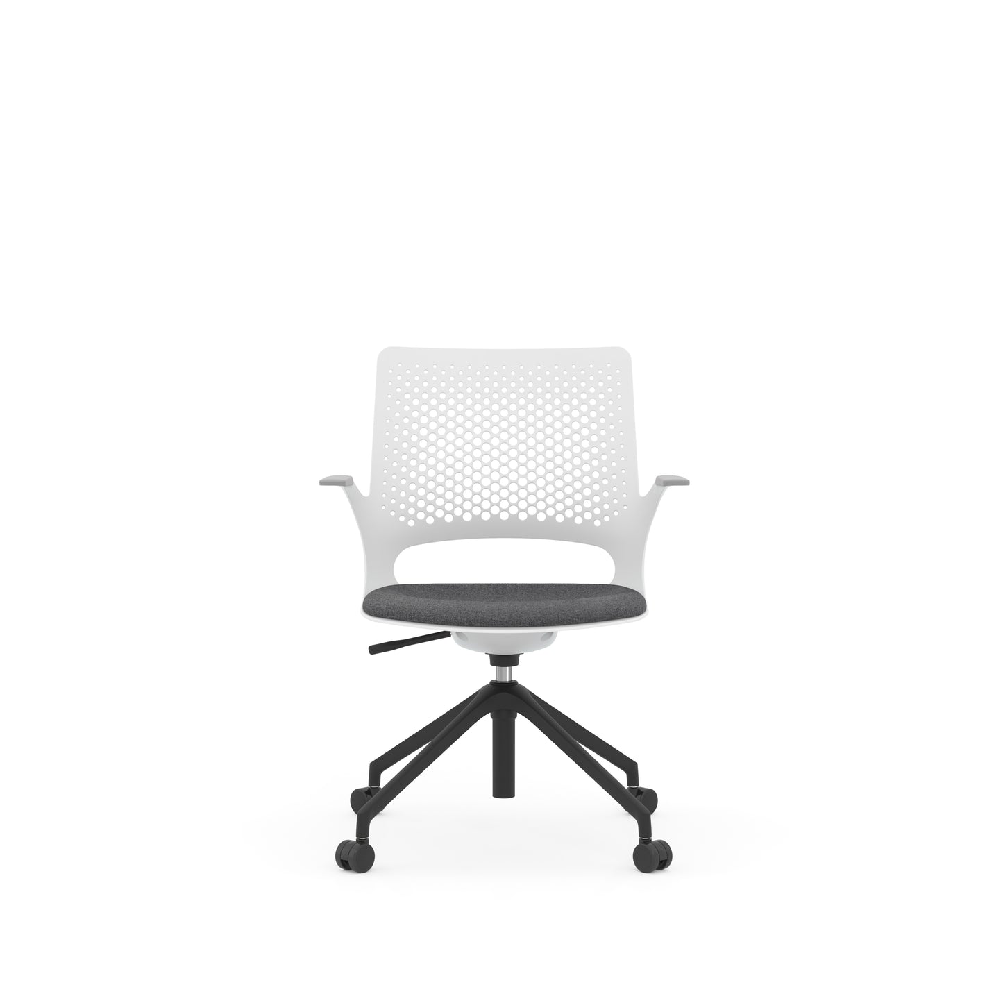 Konfurb Harmony Series White Frame with Light Gray Arm Pads Medium Back Chair - 42126