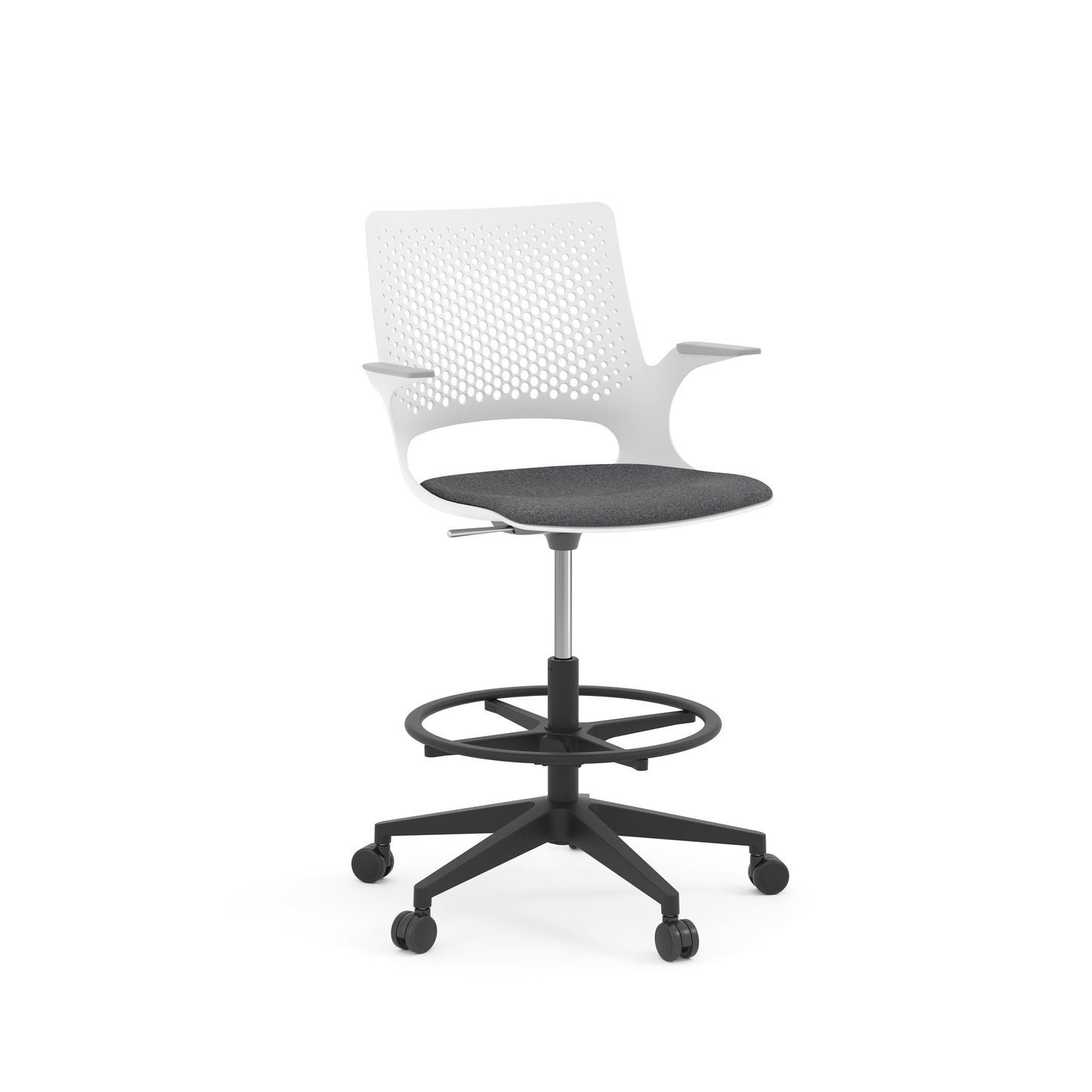 Konfurb Harmony Series White Frame with Light Gray Arm Pads Medium Back Drafting Chair - 42141