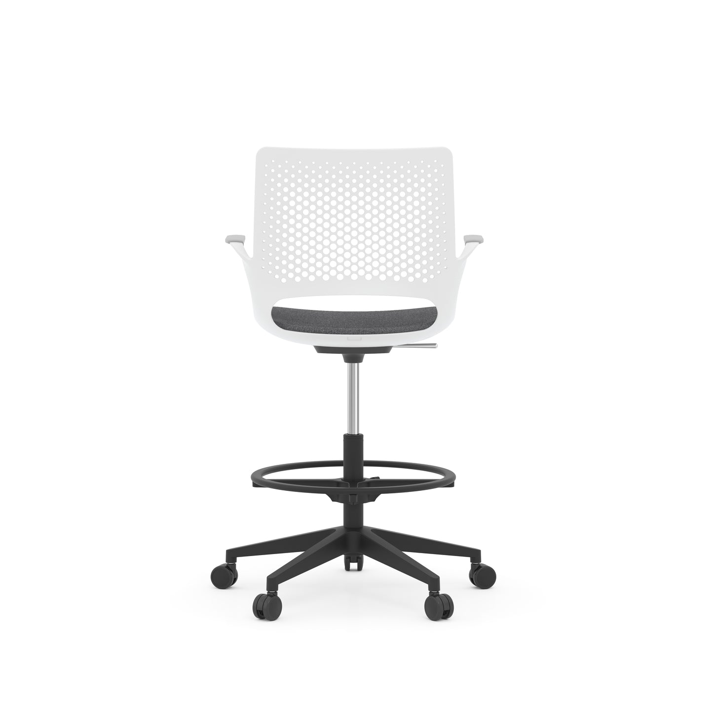 Konfurb Harmony Series White Frame with Light Gray Arm Pads Medium Back Drafting Chair - 42141