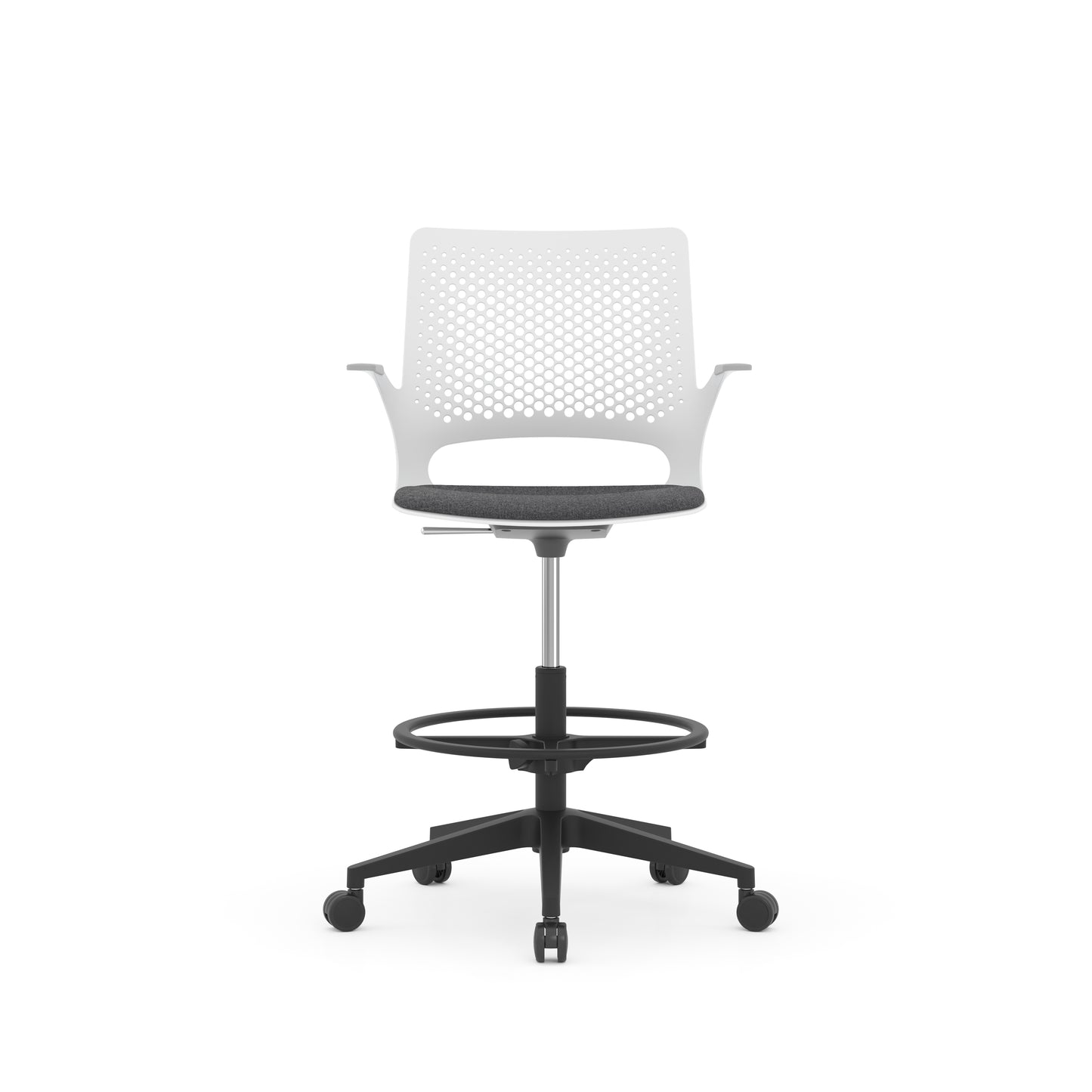 Konfurb Harmony Series White Frame with Light Gray Arm Pads Medium Back Drafting Chair - 42141