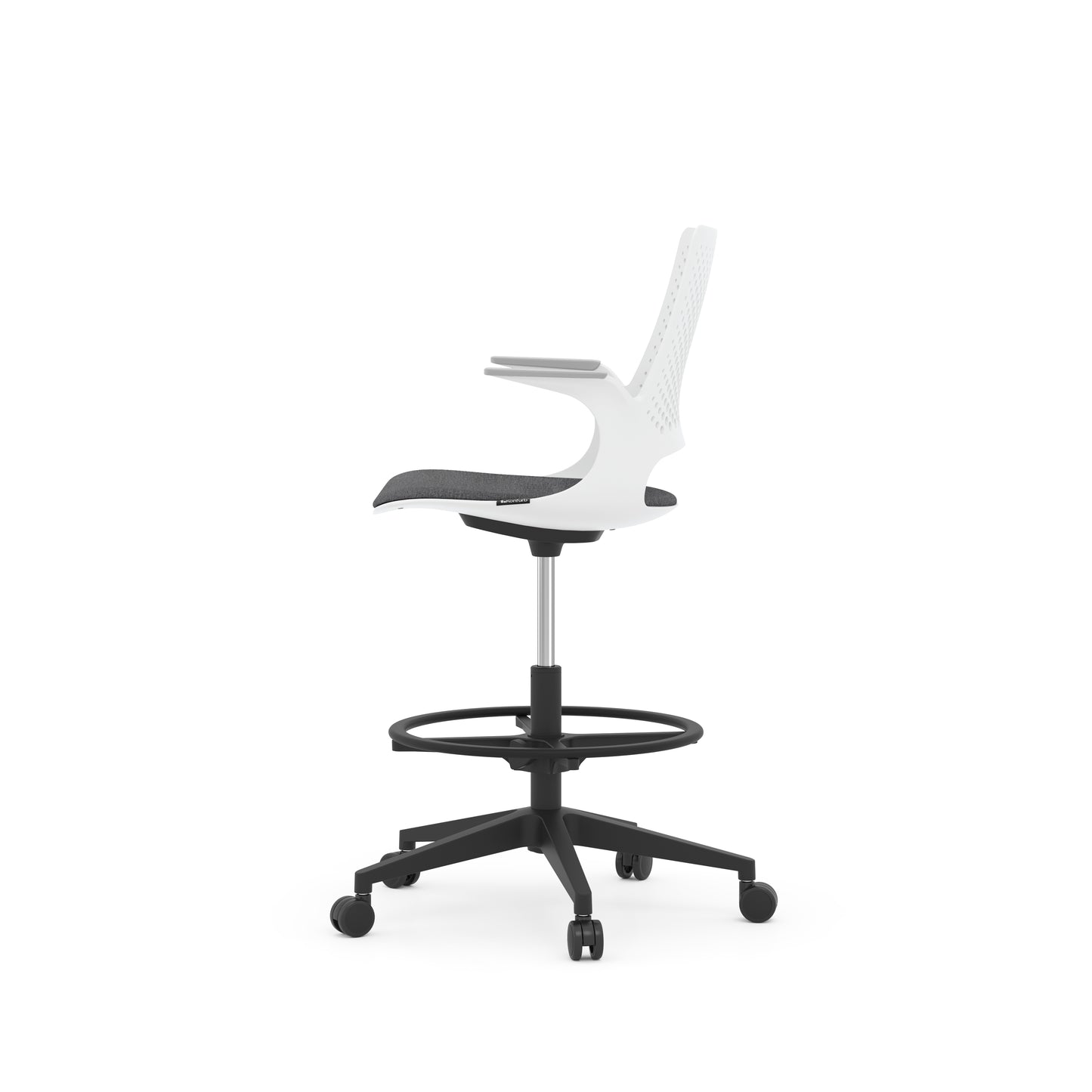 Konfurb Harmony Series White Frame with Light Gray Arm Pads Medium Back Drafting Chair - 42141