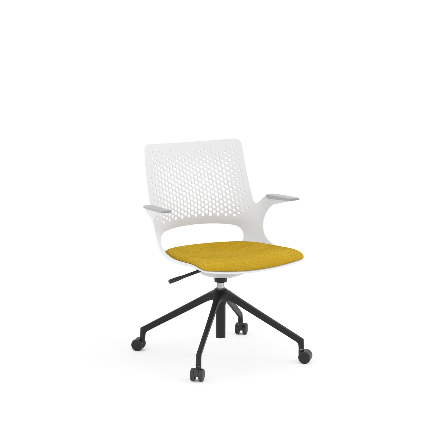 Konfurb Harmony Series White Frame with Light Gray Arm Pads Medium Back Chair - 42126