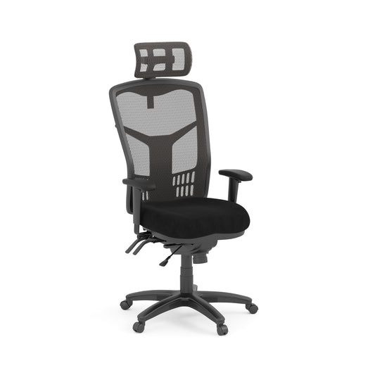 CoolMesh High Back Multi-Function High Back with Adjustable Lumbar Support & Ratchet Back Height Adjustment including Titanium Base & Headrest - 7704S & 7700T