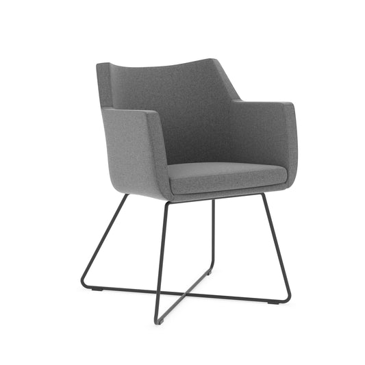 Konfurb Hady Series Medium Back Gray Fabric with Black Cross Sled Base - 77560/29091