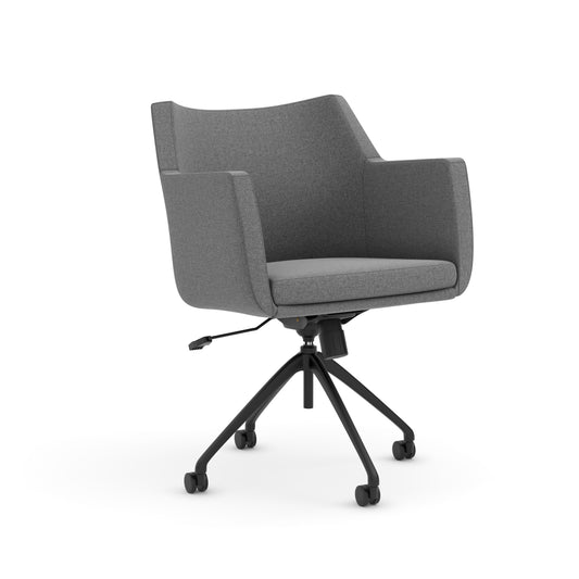 Konfurb Hady Series Medium Back Gray Fabric with 4-Prong Black Aluminum Base with Casters and Gildes