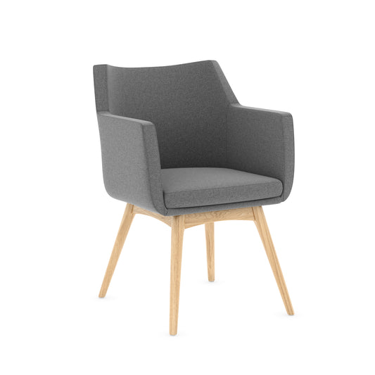 Konfurb Hady Series  Medium Back Gray Fabric with 4-Post Natural Wood Base - 77560/77088