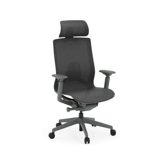 Atlas II Medium Back Chair with Headrest - Adjustable Arms - Dark Gray - 9811GRYDGRY & 981HRDGRY & 9811ARM4DGRY